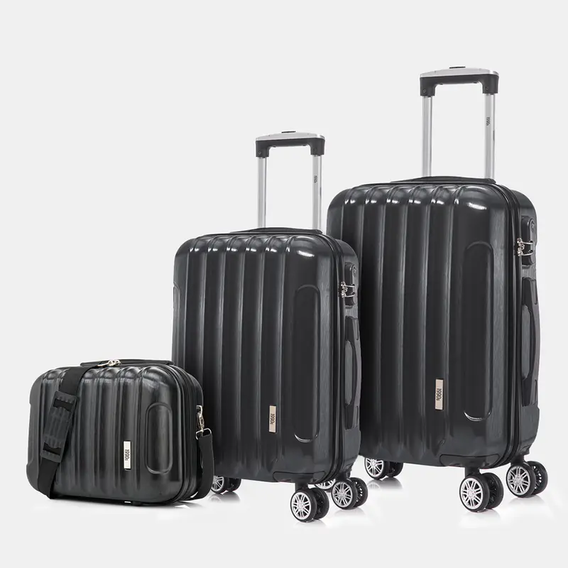 1990s Juego de Maletas Policarbonato Rígida 3 Piezas|Maleta Cabina 55cm|Maleta Mediana 68cm|Neceser 29cm|Negro