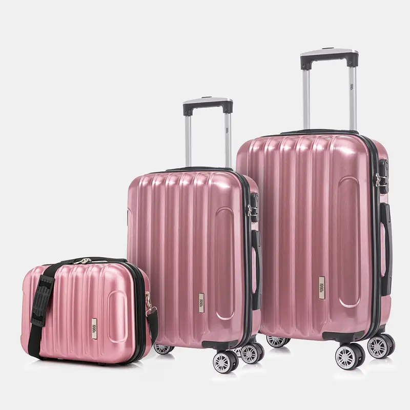 1990s Juego de Maletas Policarbonato Rígida 3 Piezas|Maleta Cabina 55cm|Maleta Mediana 68cm|Neceser 29cm|RosaDorado