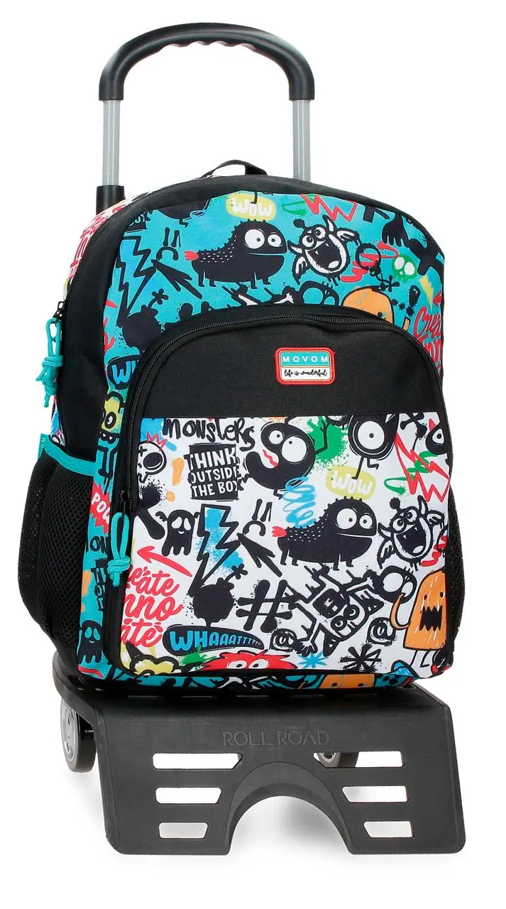 32722T1 MOCHILA ADAP. 40CM. C/CARRO. MOVOM MONSTERS NEGRO