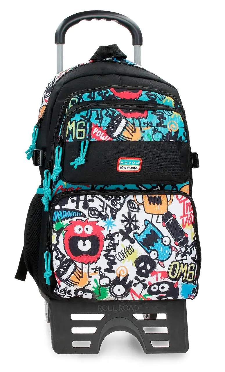 32724T1 MOCHILA ADAP. 45CM 2C. C/CARRO. MOVOM MONSTERS NEGRO