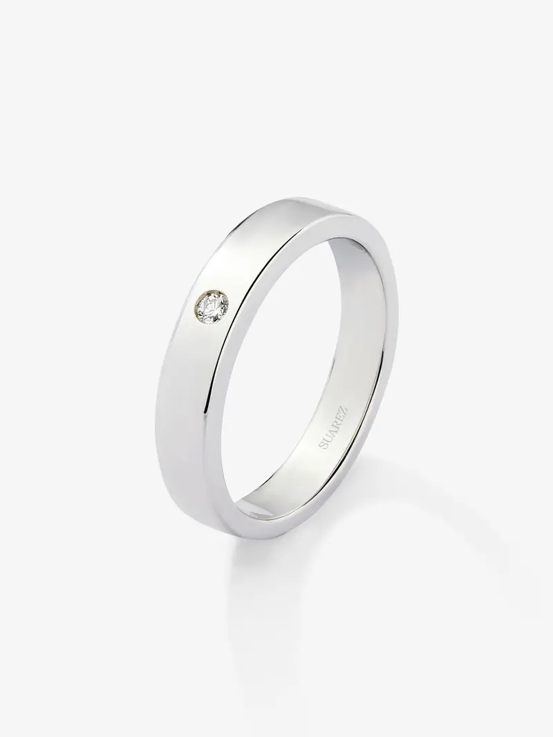 Alianza de boda de oro blanco de 18K con diamante