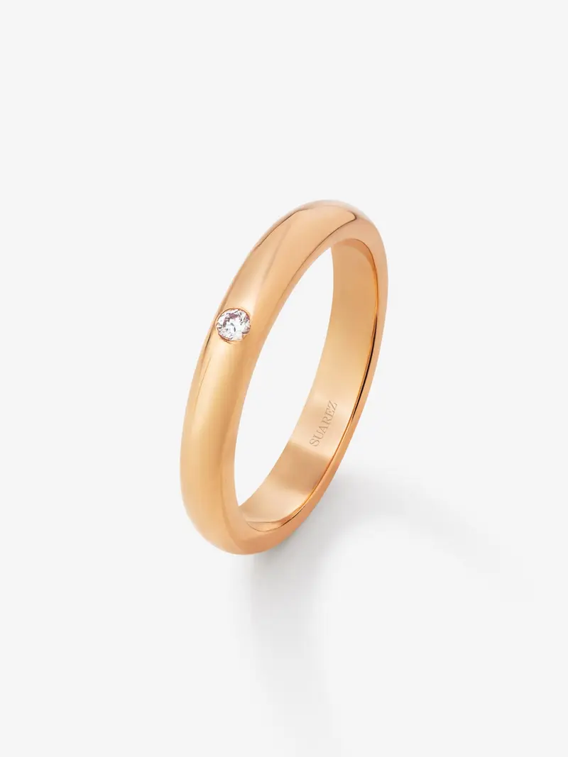 Alianza de oro rosa de 18K con diamante en talla brillante de 0,03 cts