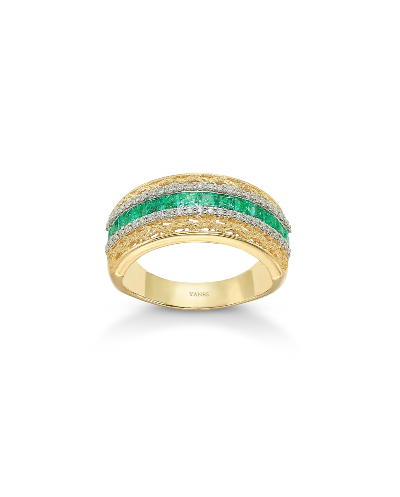 Anillo Adoquín esmeraldas, oro
