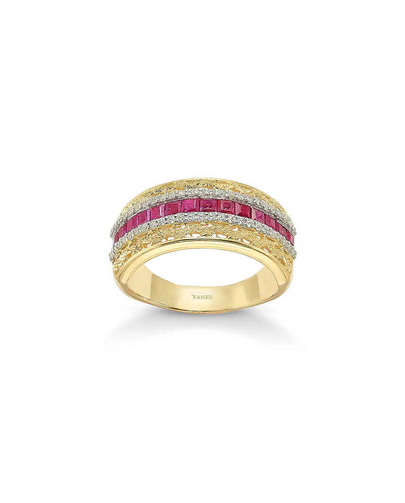 Anillo Adoquín rubíes, oro