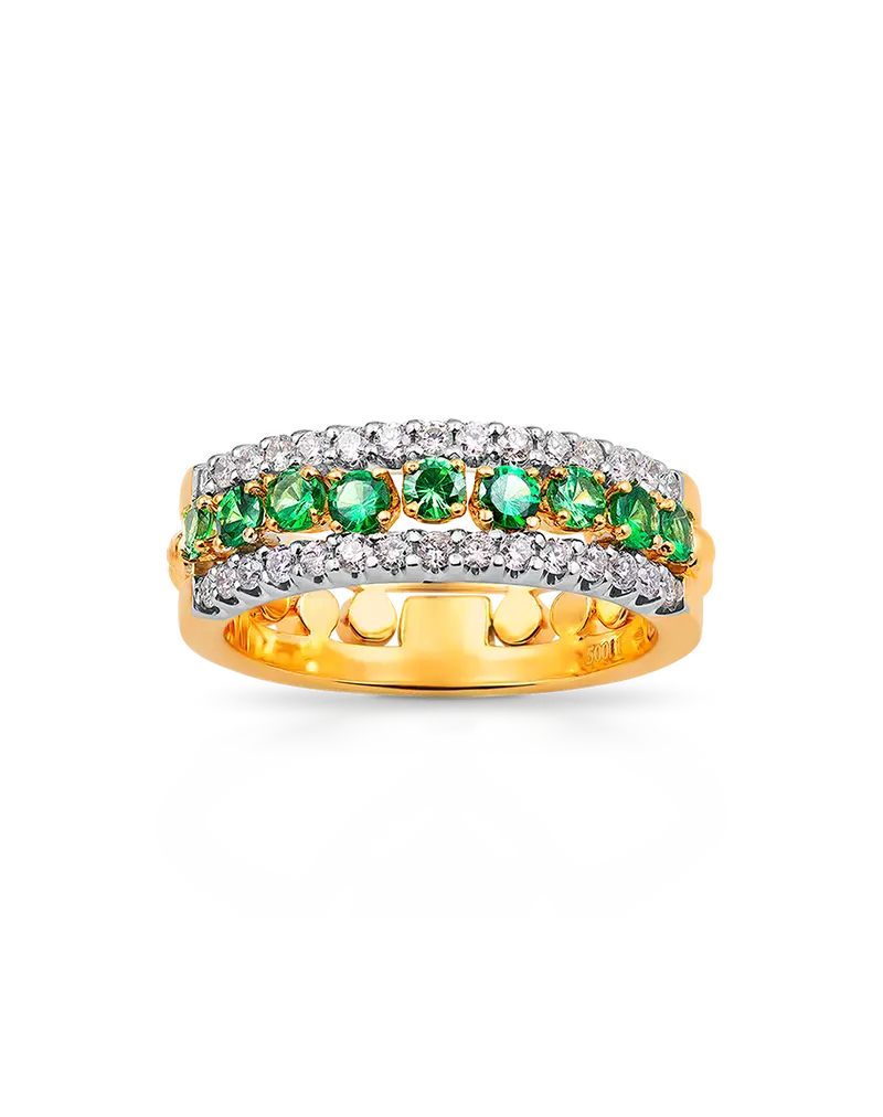 Anillo Aimi diamantes y esmeraldas, oro