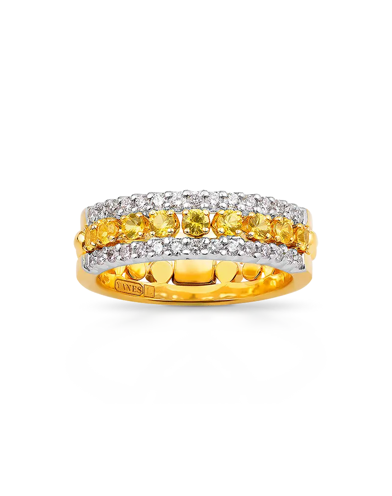 Anillo Aimi diamantes y zafiros amarillos, oro