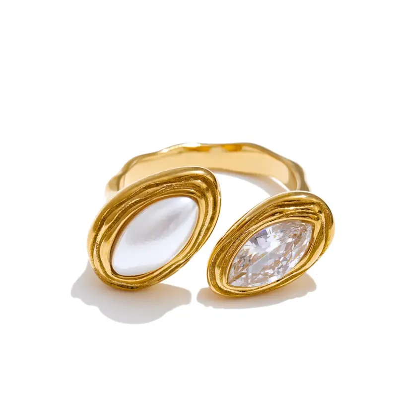 Anillo ajustable de acero inoxidable y circonita