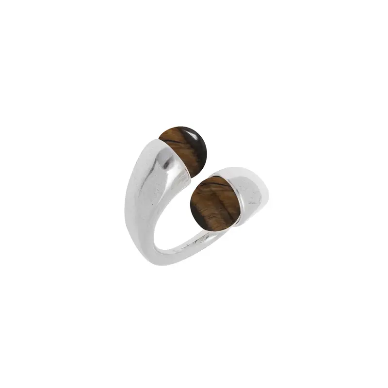 Anillo baño de plata s925 con piedra natural semipreciosa ojo de tigre - Vidda jewelry - mbyou