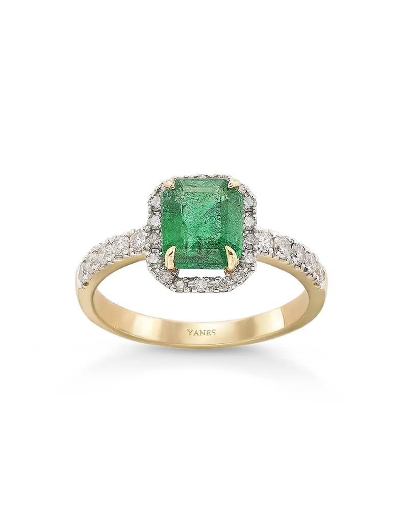 Anillo Bogotá diamantes y esmeralda, oro