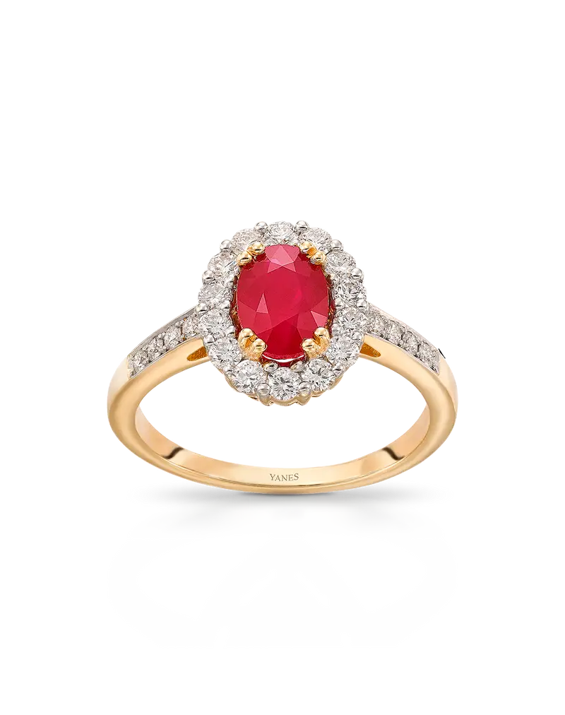 Anillo Burma rubí, diamantes y oro