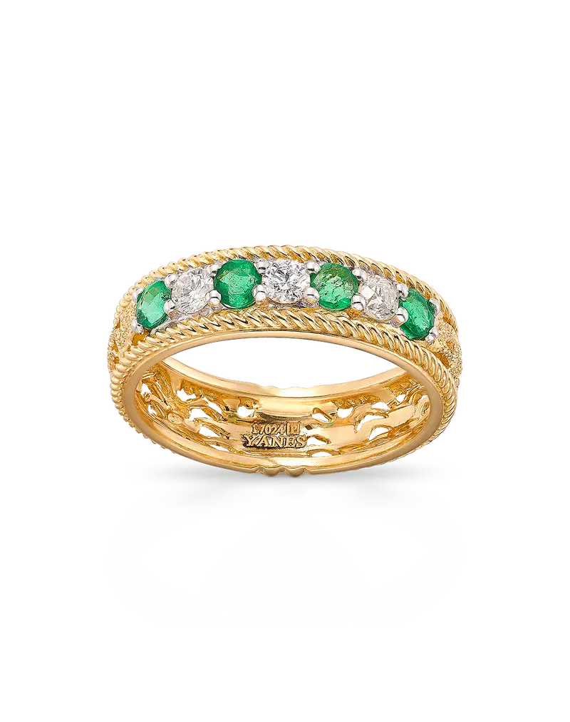 Anillo Califato esmeraldas y diamantes, oro