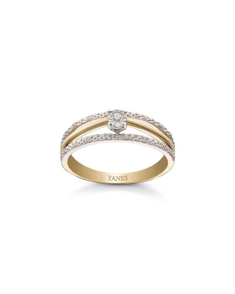 Anillo Casual triple aro diamantes, oro bicolor