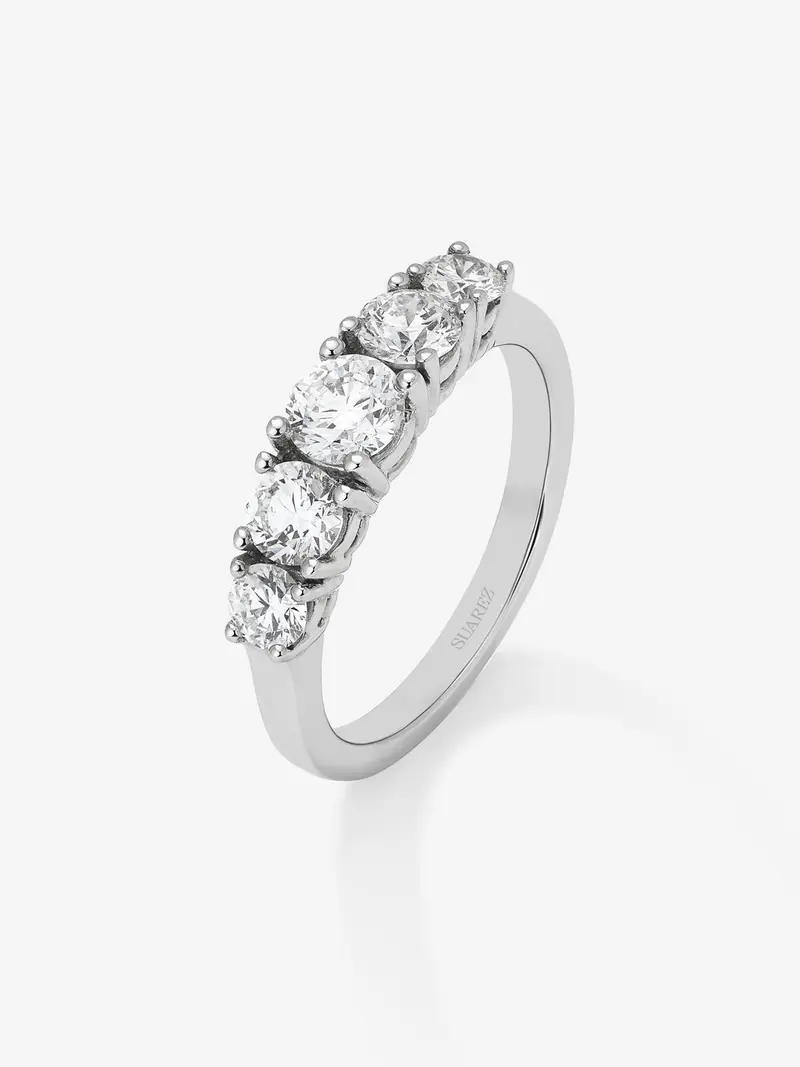 Anillo cinquillo de oro blanco de 18K con diamantes blancos en talla brillante de 1,2 cts