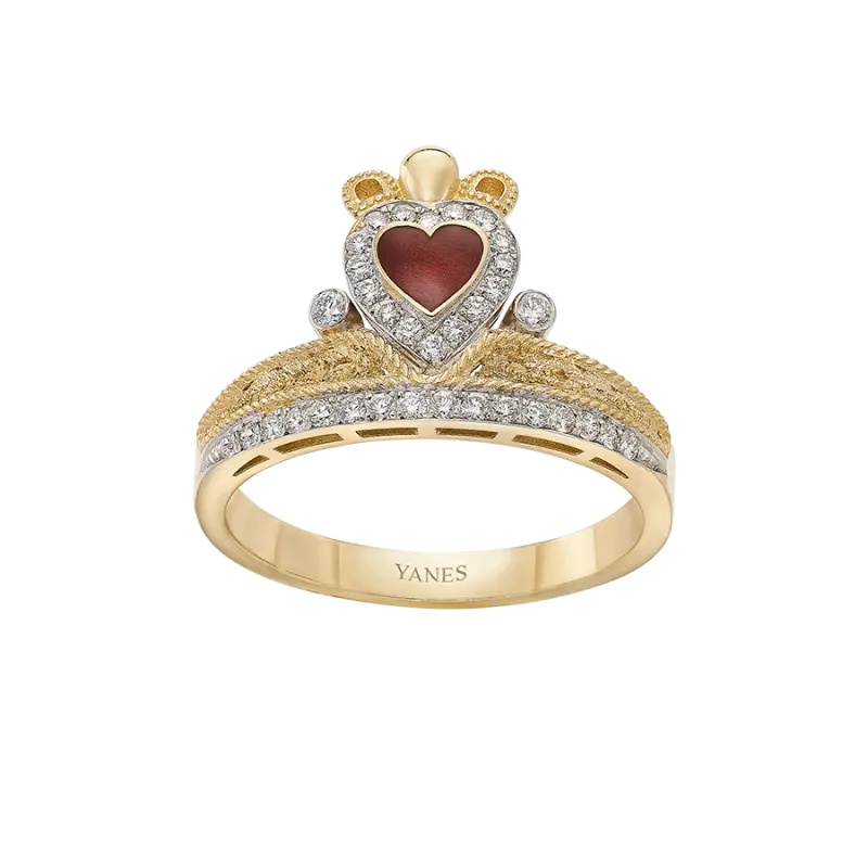 Anillo Claddagh esmalte y diamantes, oro
