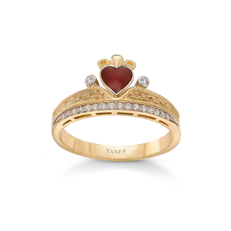 Anillo Claddagh esmalte y diamantes, oro