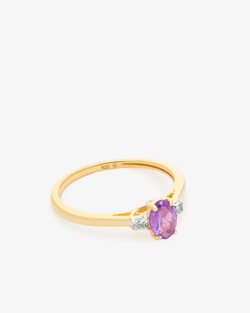 Anillo con Piedra de Ametista y Zafiro blanco en Plata 925 chapado en oro