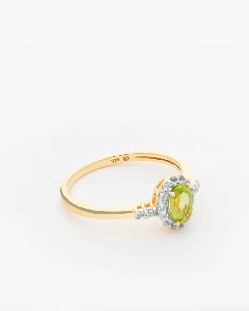 Anillo con Piedra de Peridoto y Topacio blanco en Plata 925 chapado en oro