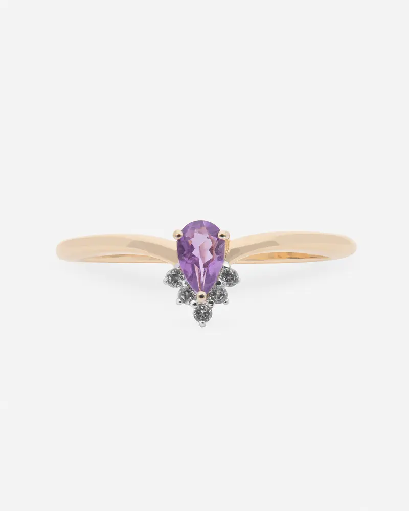 Anillo con Piedra Octagonal de Ametista y Topacio blanco en Plata 925 chapado en oro