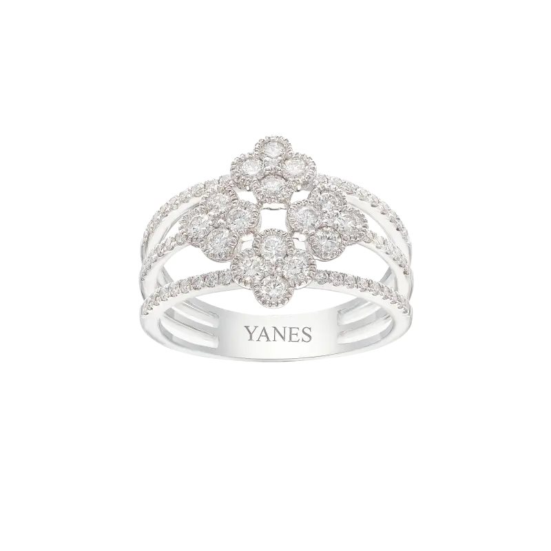 Anillo Cruz Rosette  oro blanco y diamantes