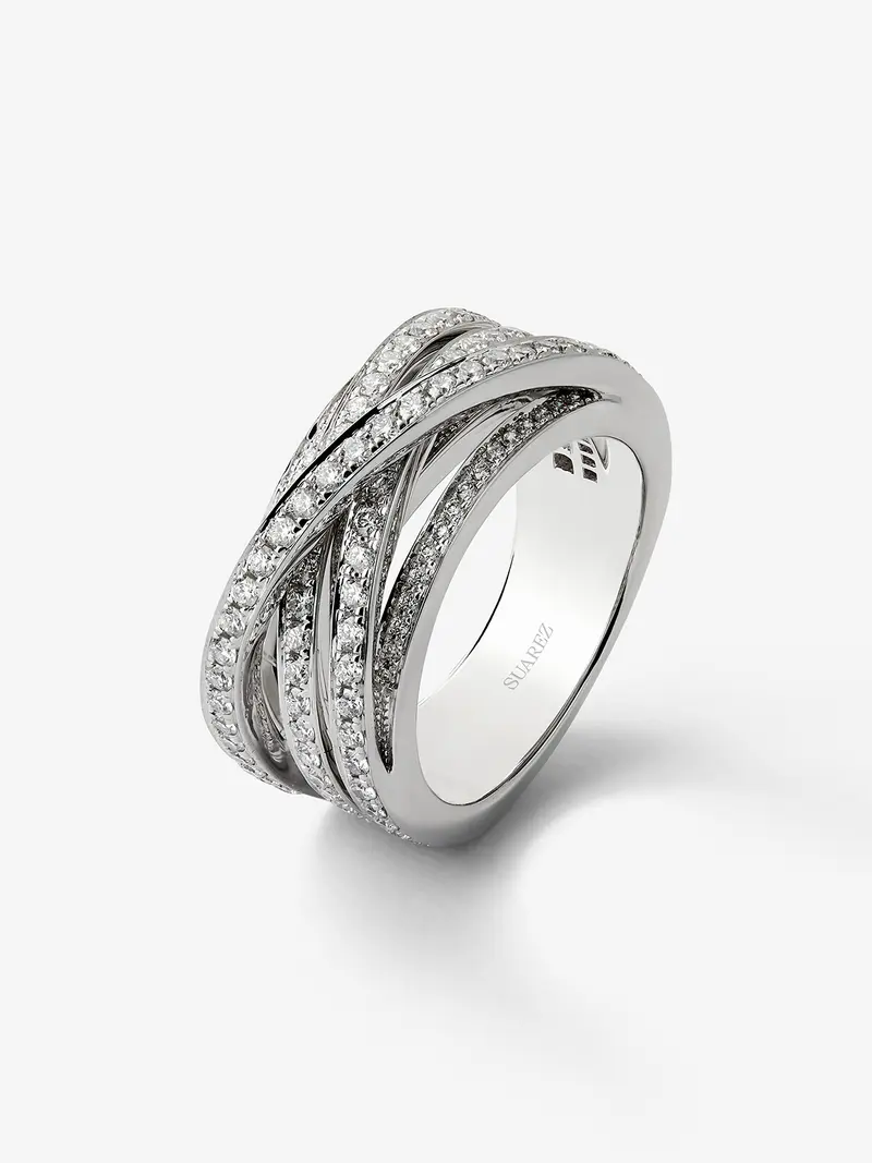 Anillo cruzado de oro blanco de 18K con 169 diamantes en talla brillante con un total de 1,4 cts
