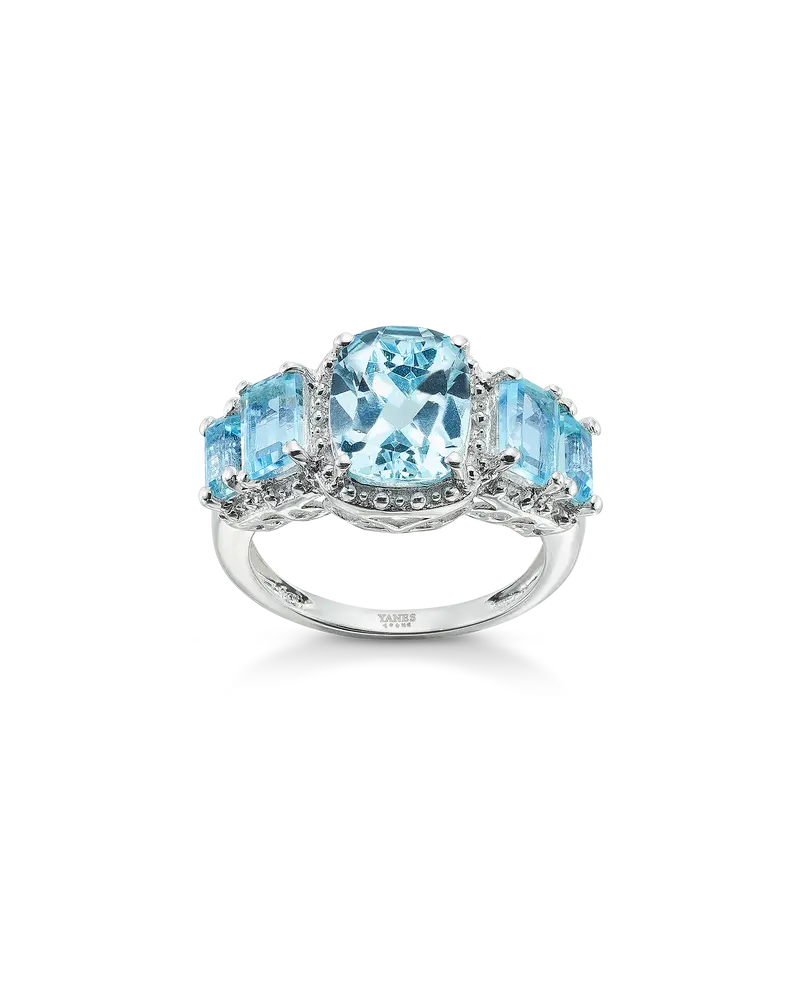 Anillo Cushion topacios azules, plata