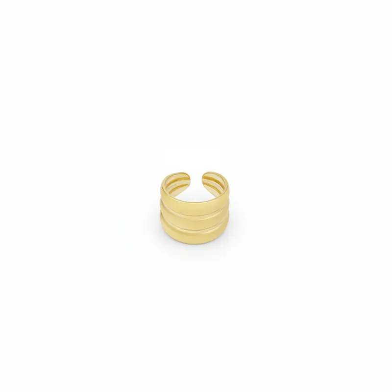 Anillo de acero inoxidable ajustable con tres alturas en acabado oro brillante