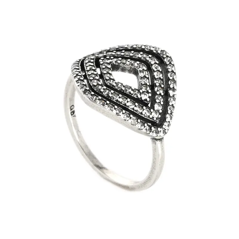 Anillo de acero inoxidable con diseño de tres rombos con circonitas acabado plata - mbyou