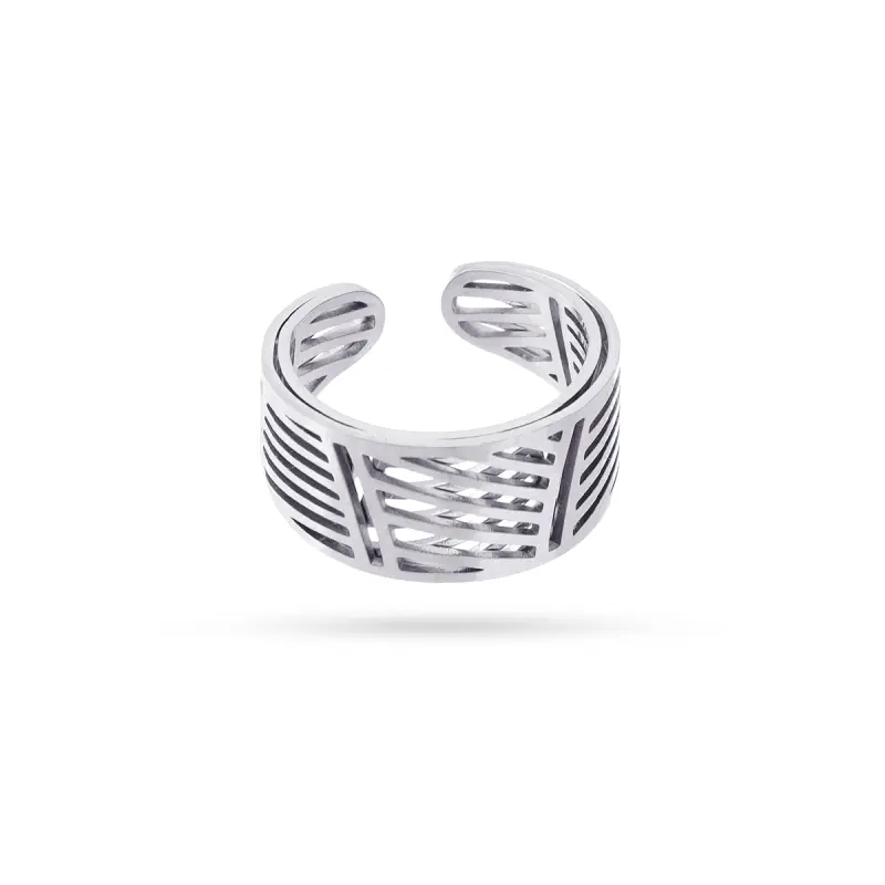 Anillo de acero inoxidable con diseño rayado acabado plata - mbyou