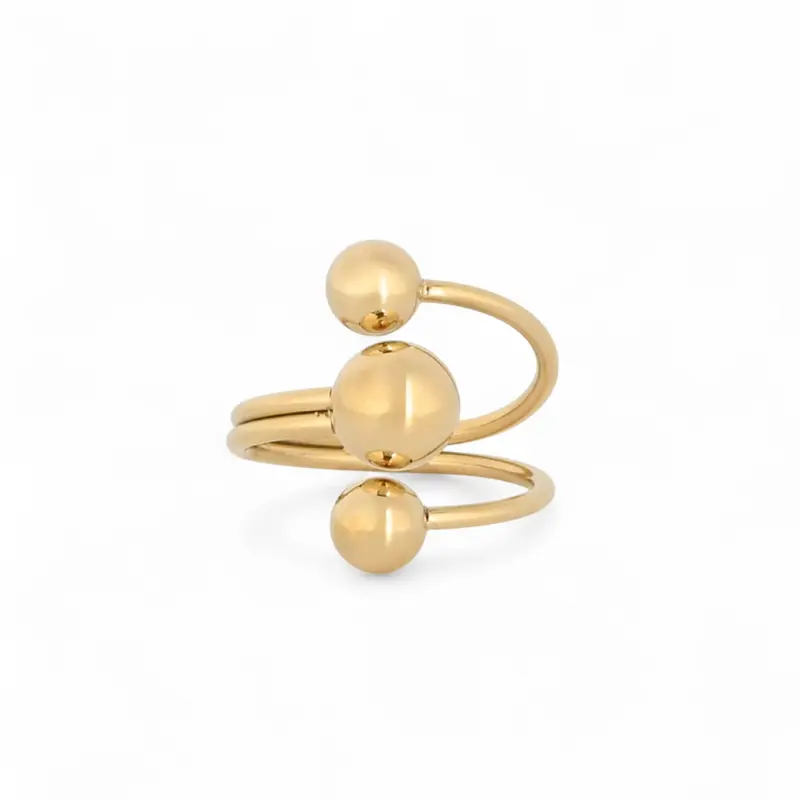 Anillo de acero inoxidable con tres esferas pequeñas acabado oro - mbyou