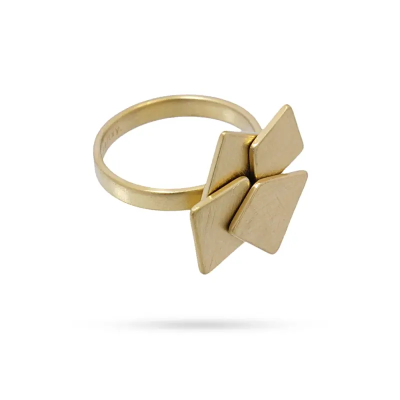 Anillo de acero pulido mate con diseño geométrico acabado oro - mbyou