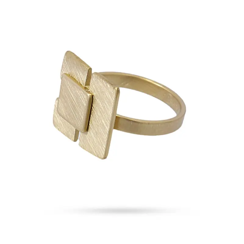 Anillo de acero pulido mate con diseños cuadrados acabado oro - mbyou