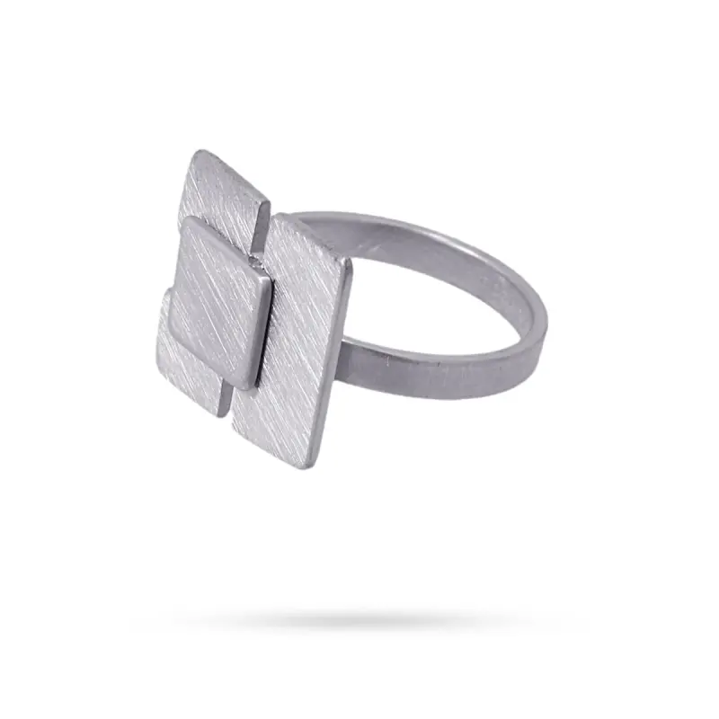 Anillo de acero pulido mate con diseños cuadrados acabado plata - mbyou