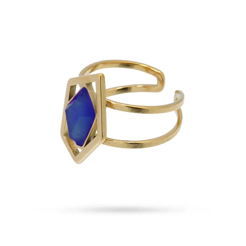 Anillo de acero quirúrgico con piedra de cristal acabado oro
