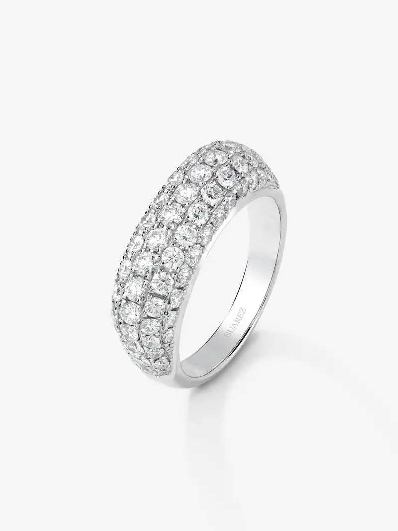 Anillo de oro blanco de 18K con pavé de diamantes blancos en talla brillante de 1,6 cts