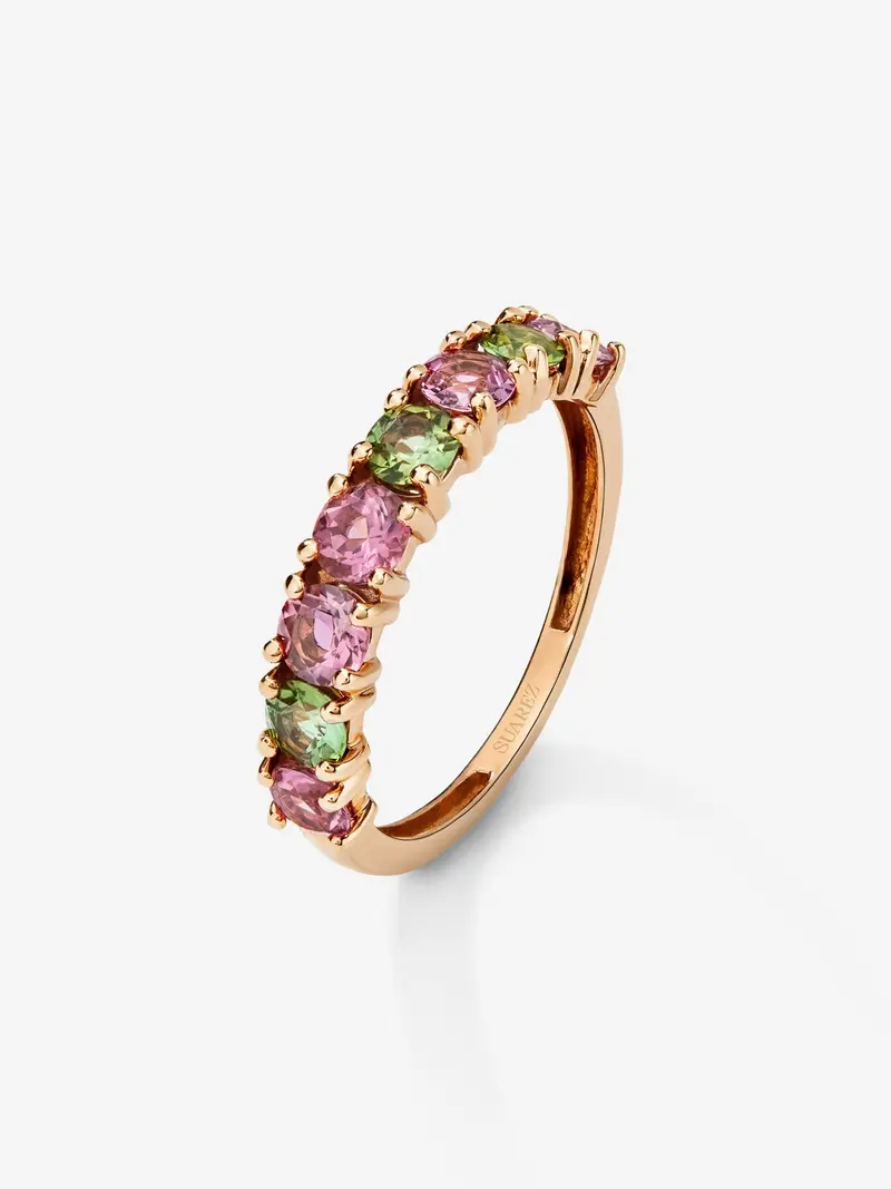 Anillo de oro rosa de 18K con 8 turmalinas multicolor en talla brillante