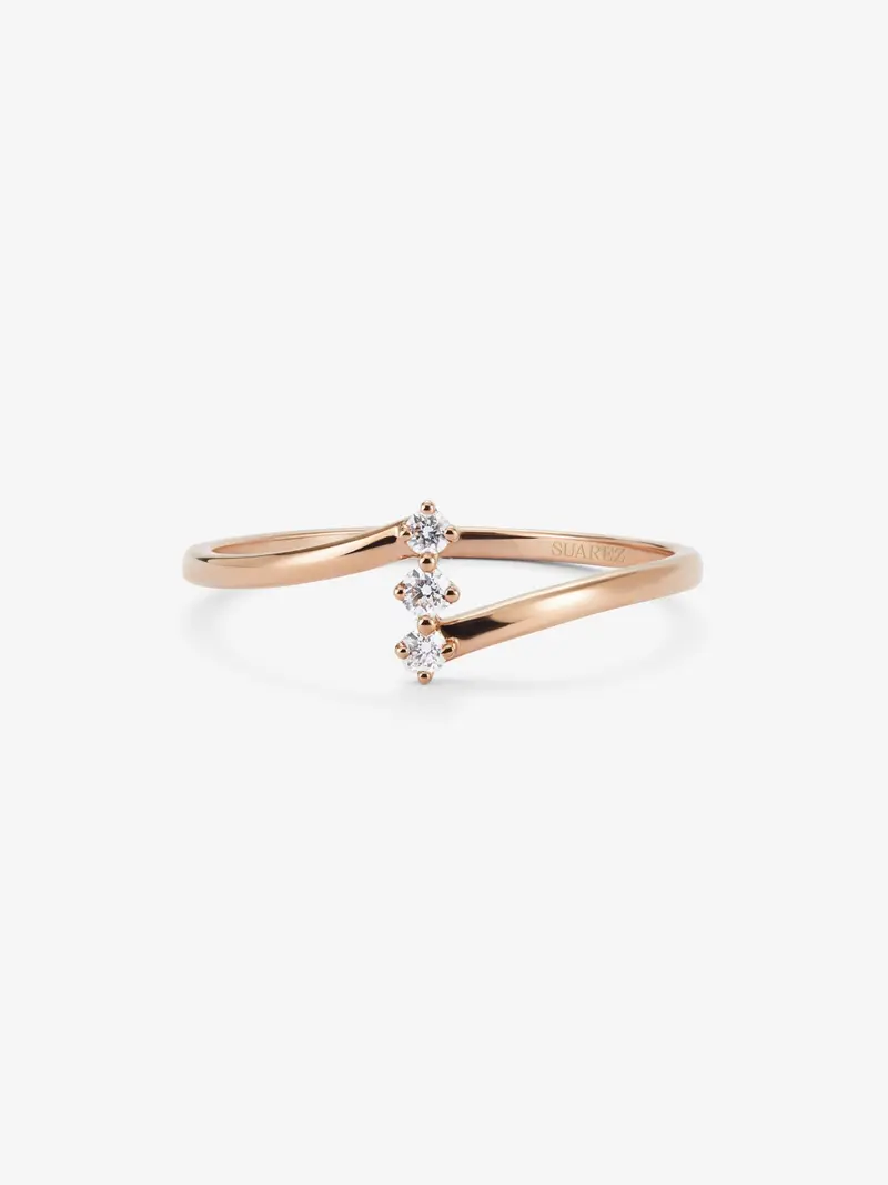 Anillo de oro rosa de 18K con diamantes en talla brillante de 0,06 cts