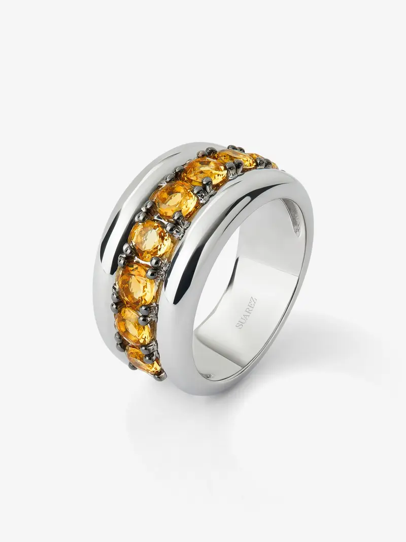 Anillo de plata 925 con pavé de cuarzos citrinos en talla brillante