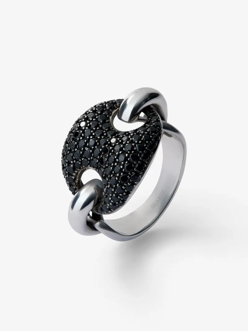 Anillo de plata 925 con pavé de espinelas negras en talla brillante