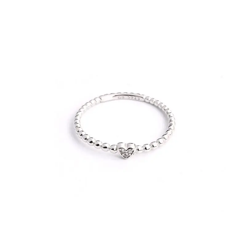 Anillo de plata esterlina S925 con un corazón y textura de esferas - mbyou