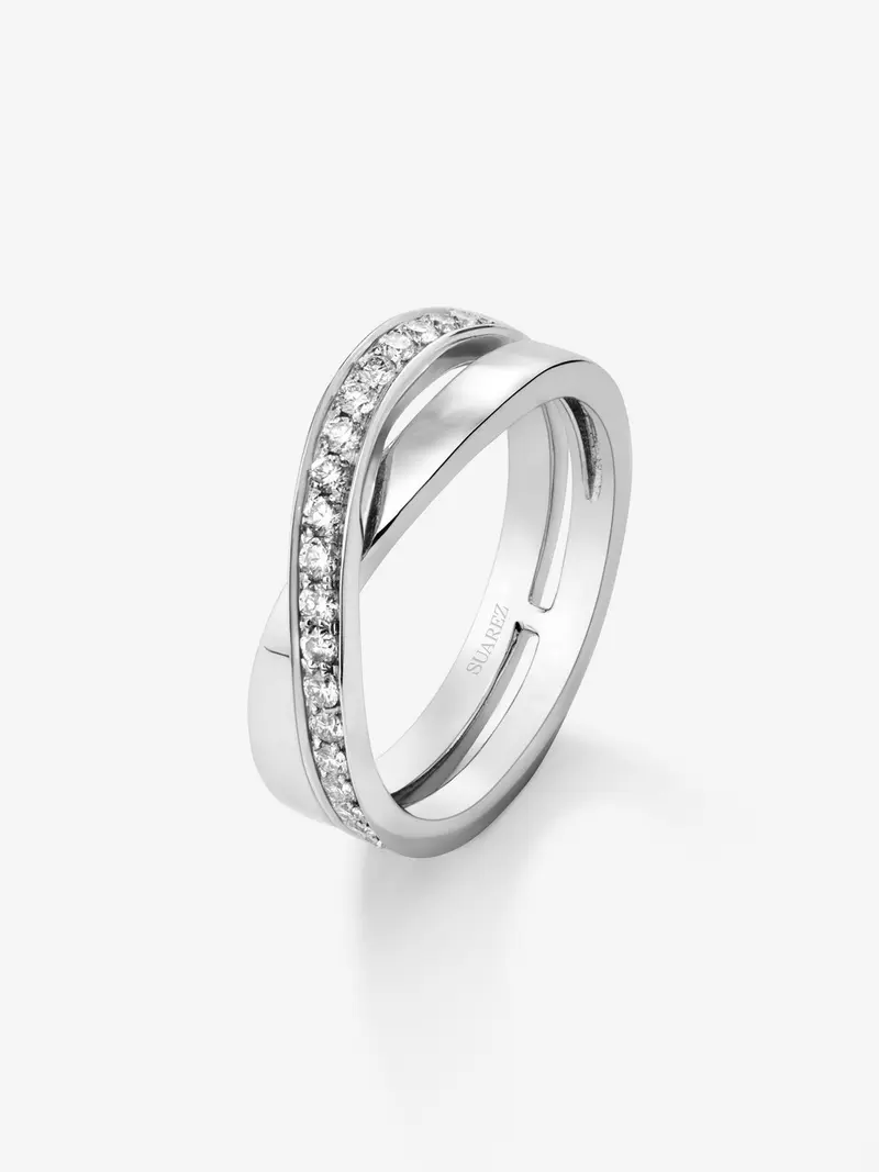 Anillo doble de oro blanco de 18K de diamantes