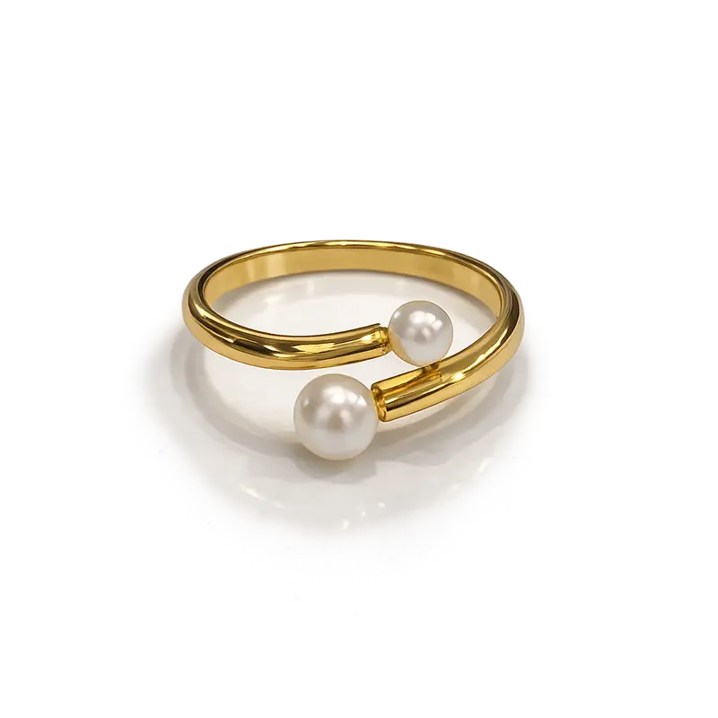 Anillo doble perla plata de ley y baño de oro 18K
