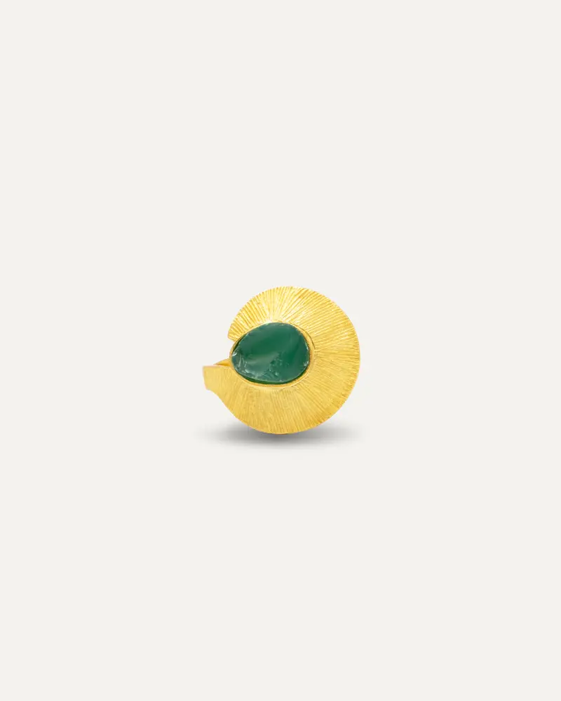 Anillo Dorado Badhana Ónix Verde