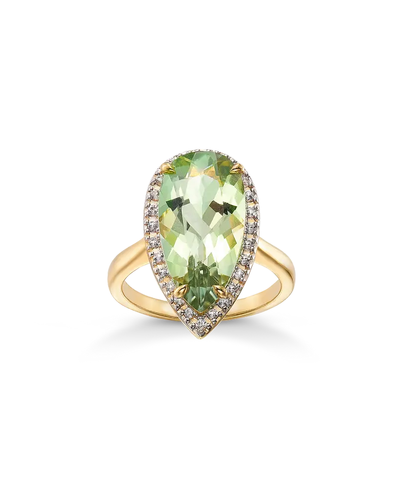 Anillo Drop cuarzo verde, plata dorada