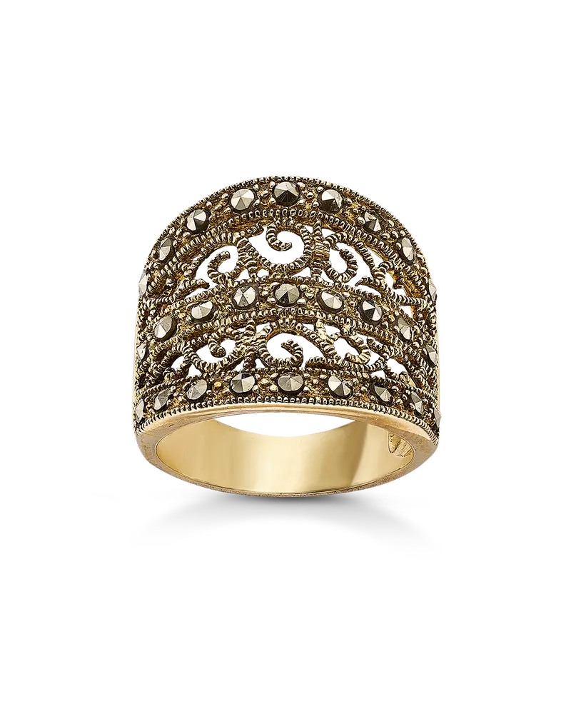 Anillo Elisabeth marcasitas, plata dorada
