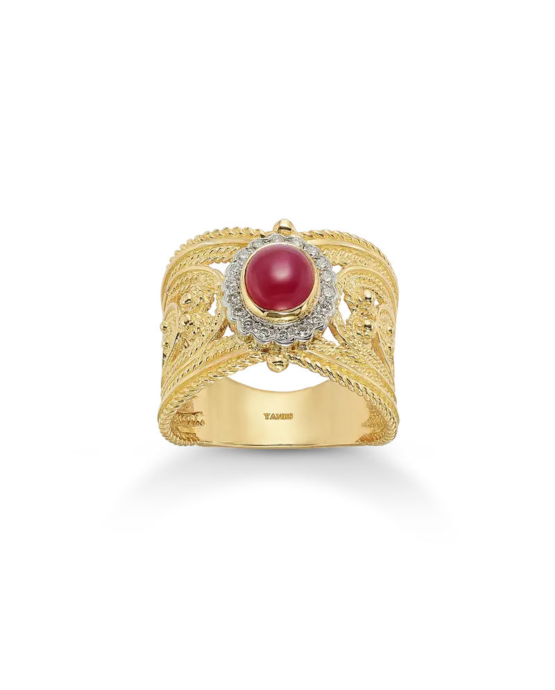Anillo Etrusca rubí, oro