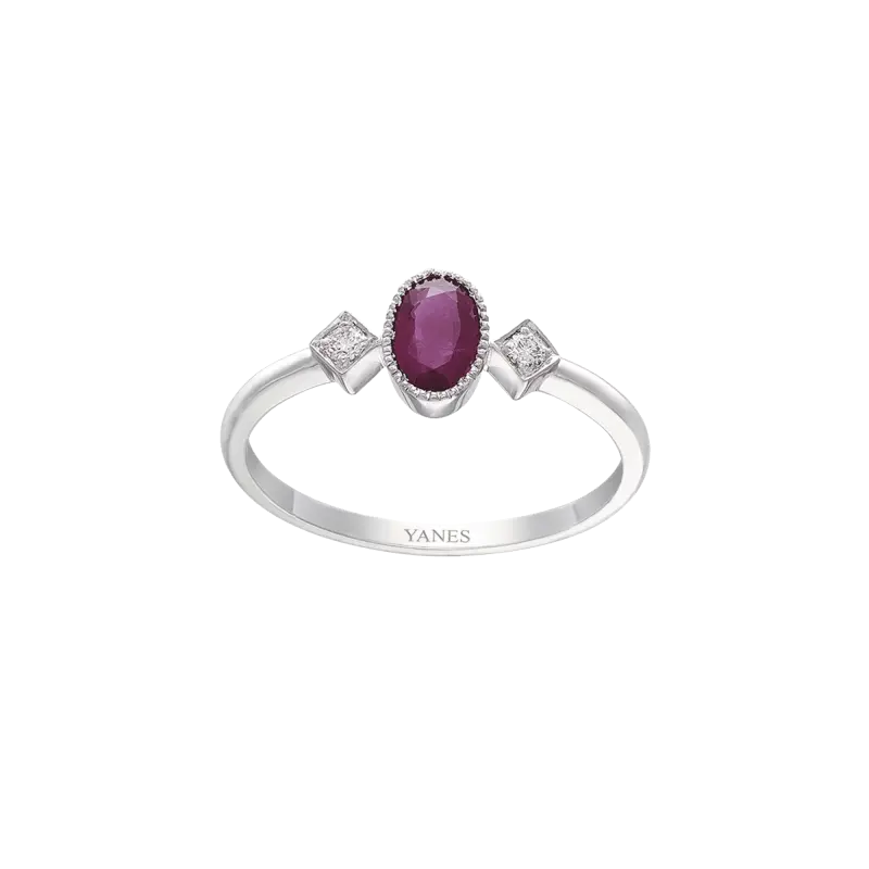 Anillo First Stone oro blanco, rubí y diamantes