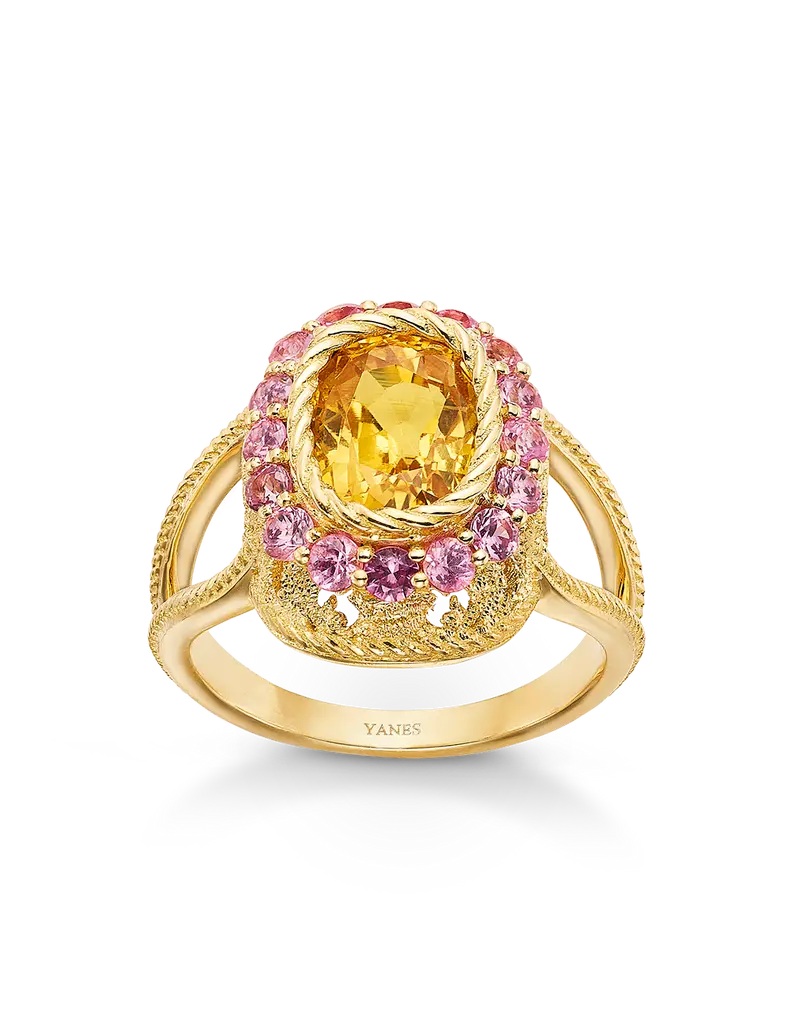 Anillo Garden zafiro amarillo y rosa, oro