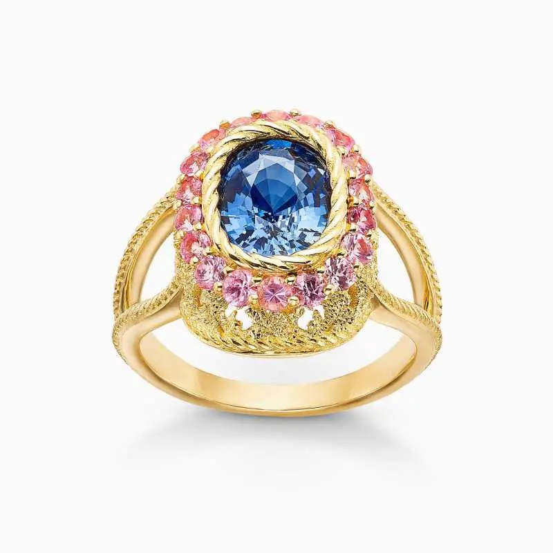 Anillo Garden zafiro ceylán y rosa, oro