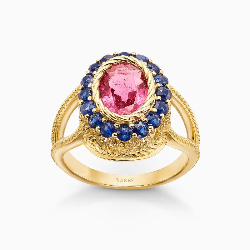 Anillo Garden zafiro y turmalina rosa, oro