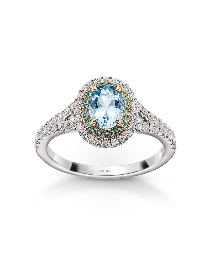 Anillo Gerais aguamarina y diamante, oro blanco